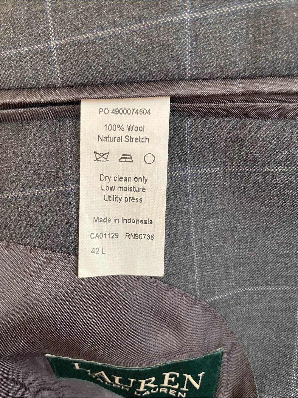 Lauren Ralph Lauren Mens 42L Gray Blue Check 100% Wool Blazer Sport Coat EUC